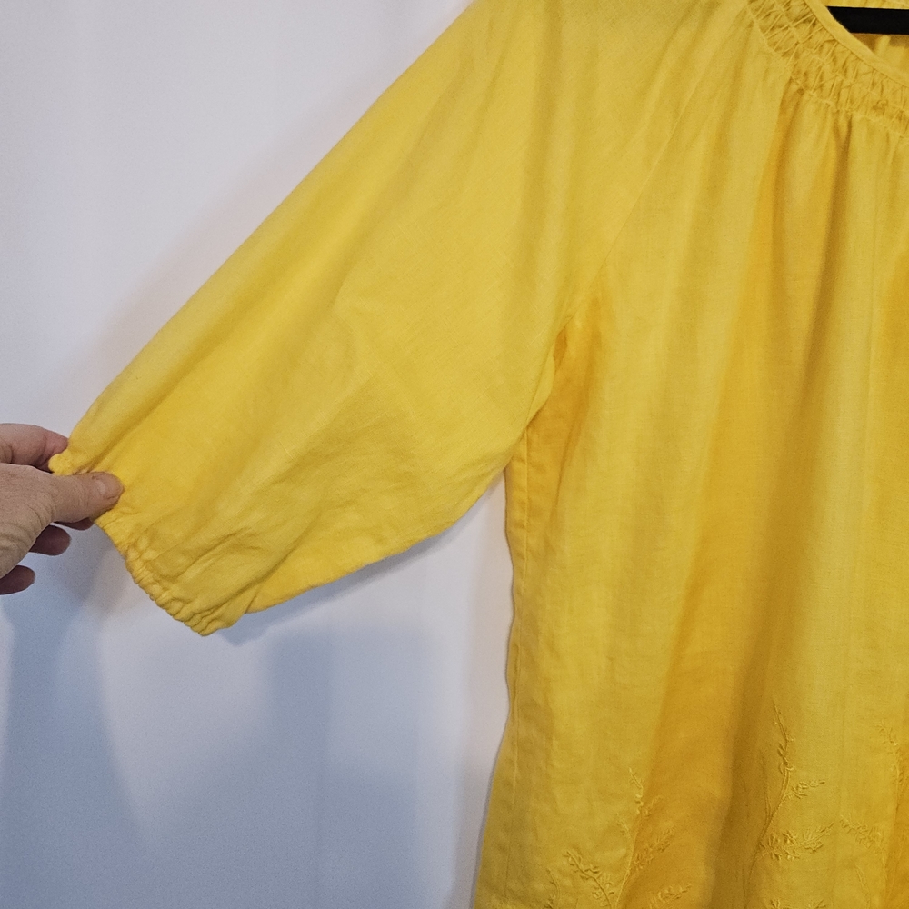 Charter Club Lemon Yellow 100% Linen Blouse - Picture 5 of 11